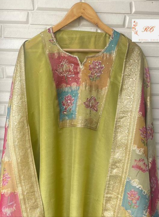 Pure Shimmer Silk Unstitched Ladies Suit Rc12716