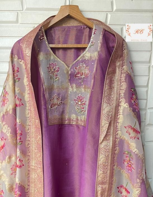 Pure Shimmer Silk Unstitched Ladies Suit Rc 12686