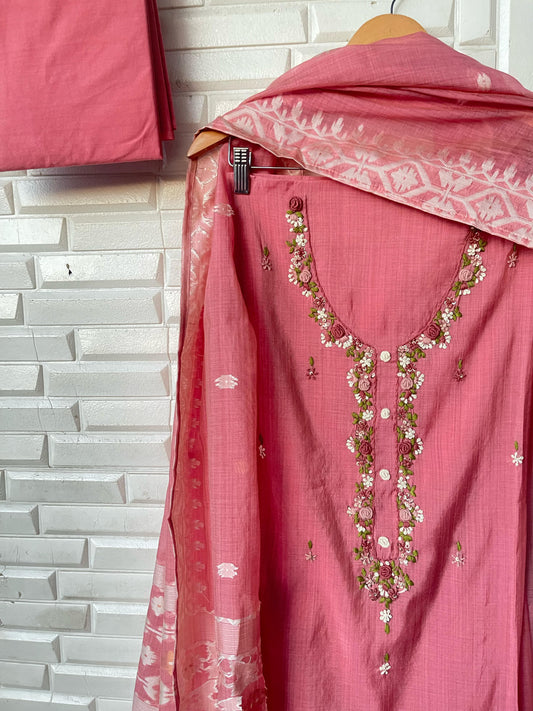 Jamdhani Linen Cotton Unstitched Ladies Suit Rc16720