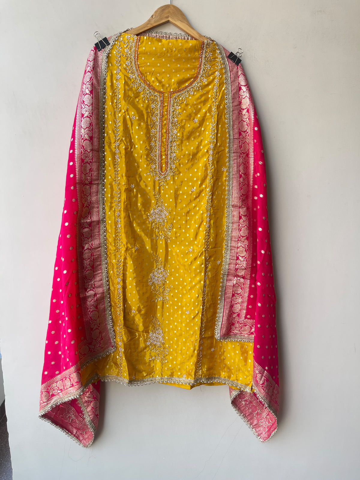 Festive Banarasi Pure Satin Crepe Woven Resham Embroidered Unstitched Suit Set with Dupatta