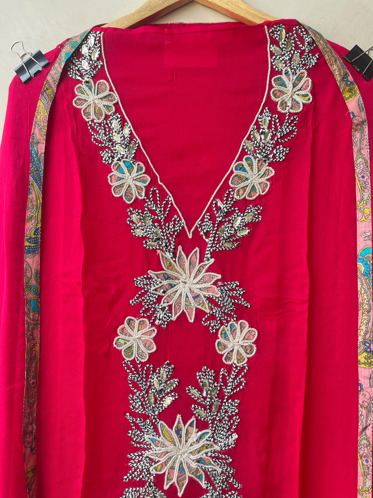 Organza Tuile Resham Dori & Printed Patchwork Embroidered Unstitched Suit Set with Dupatta