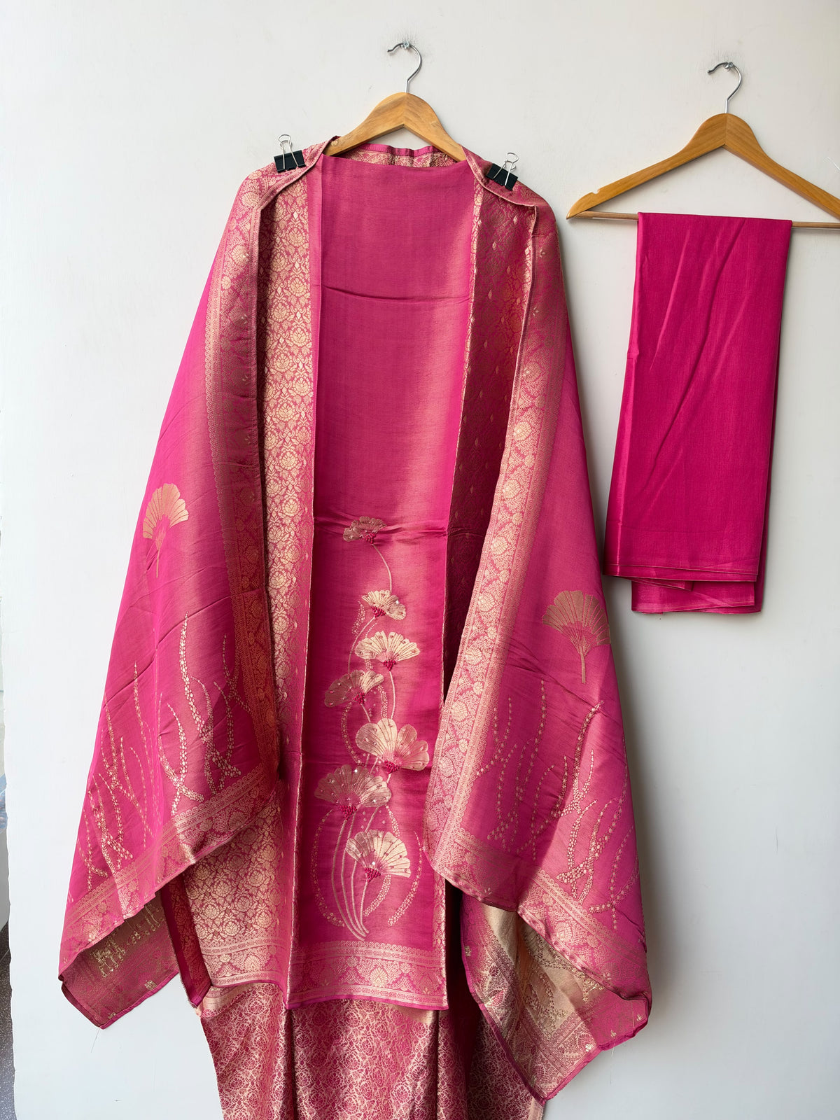 Banarasi Silk Woven Resham Sequin Embroidered Unstitched Suit Set with Dupatta