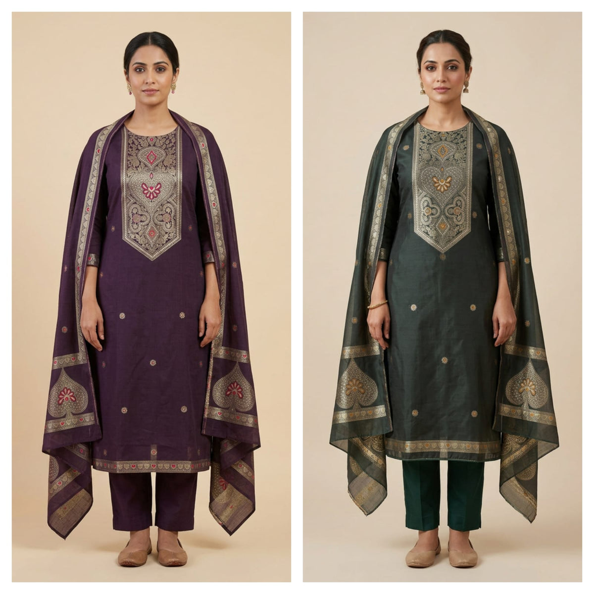 Pure Chanderi Silk Woven Festive Unstitched Suit Set with Zari Detailing
