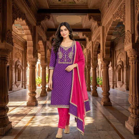 Pure Banarasi Silk Woven Unstitched Suit Set with Cutdana Pearl Work (Karwachauth Special)