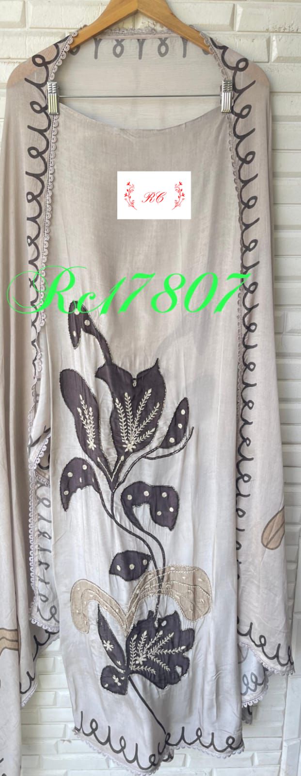 Satin crape unstitched ladies suit Rc17807