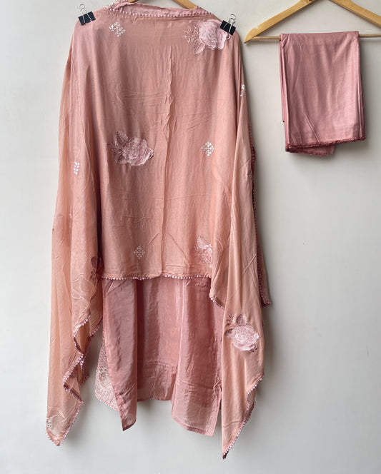 Designer Crepe Satin Resham Embroidered Unstitched Suit Set