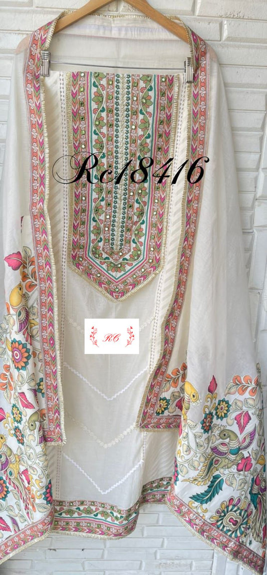 Pure mul chanderi unstitched ladies suit Rc18416