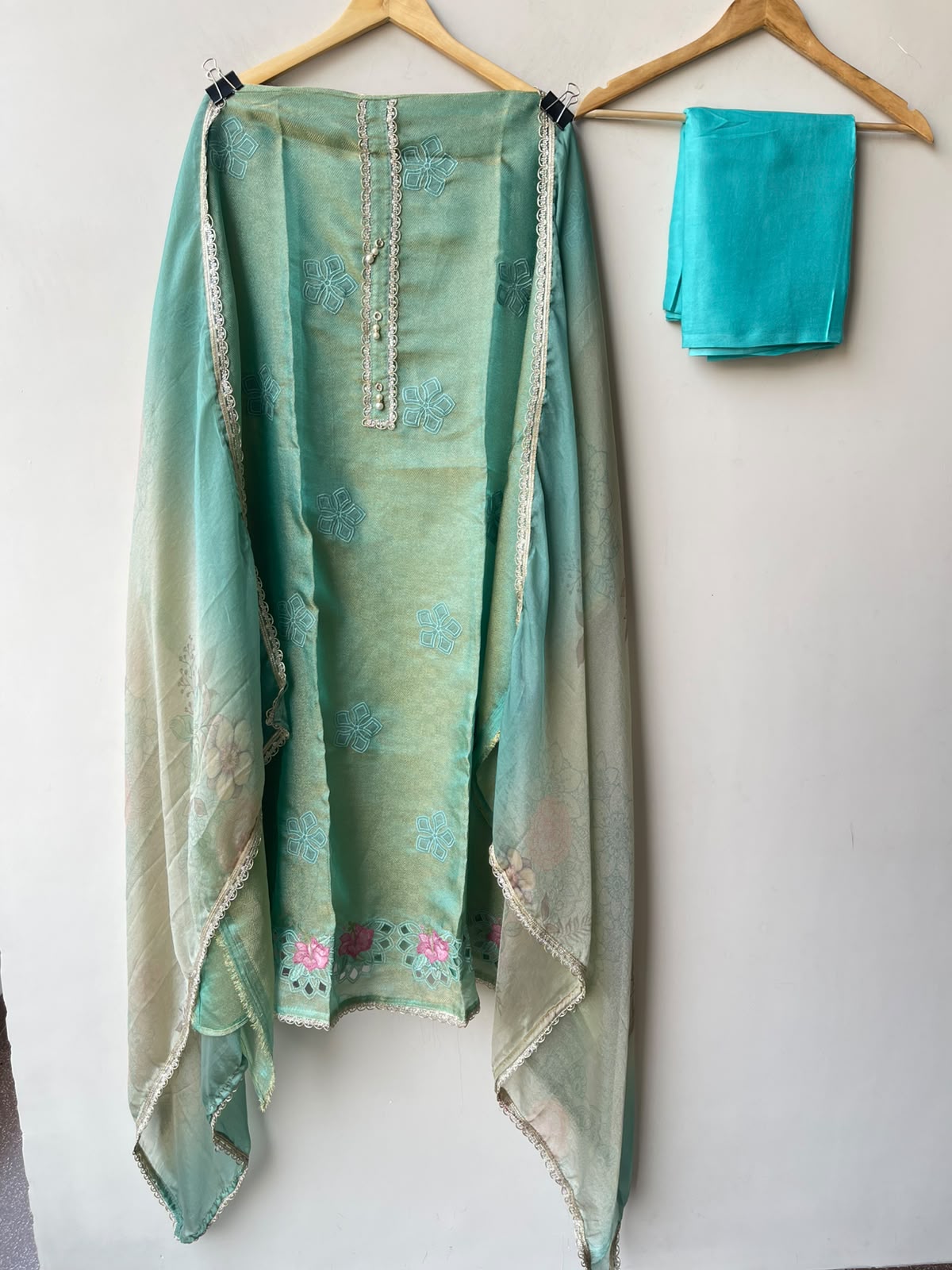 Designer Self Shimmer Silk 3 pcs Unstitched Suit Set