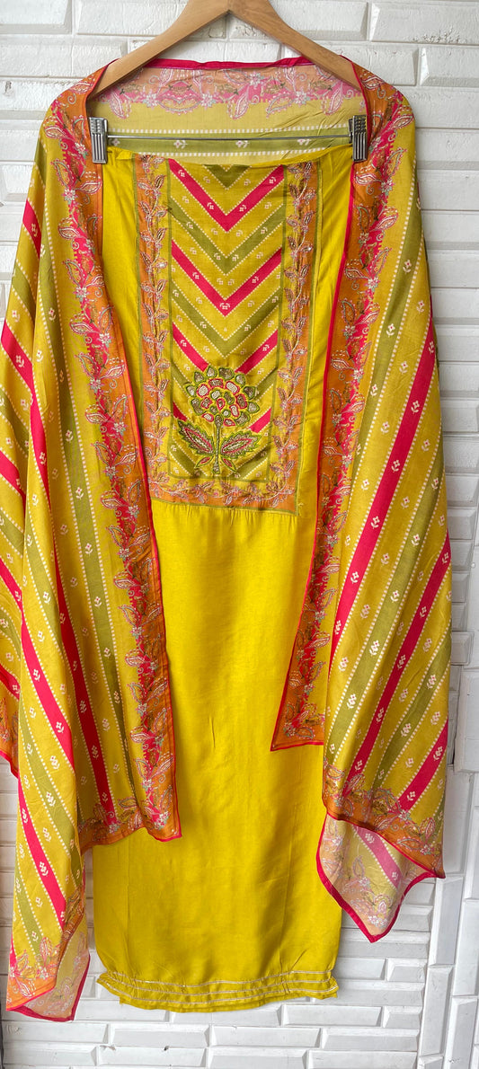 Tassar silk unstitched ladies suit Rc17640