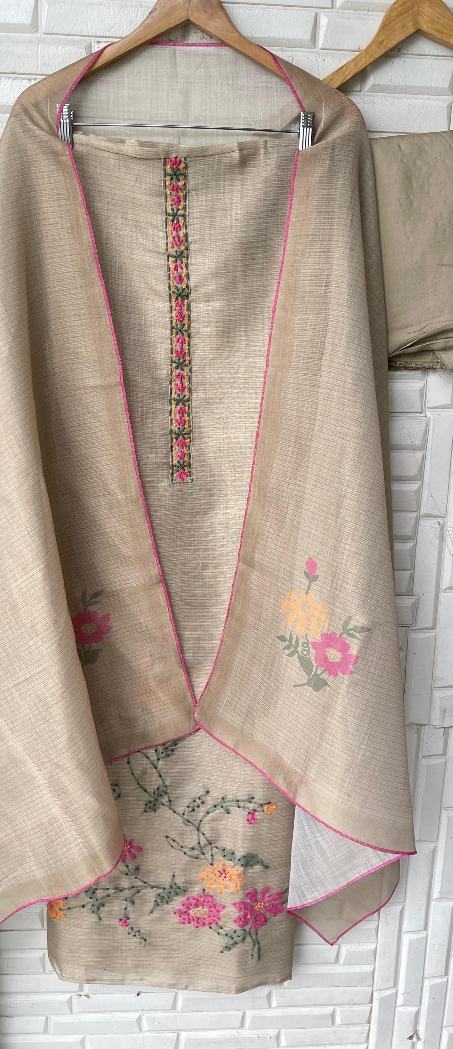 Tassar silk unstitched ladies suit Rc17407
