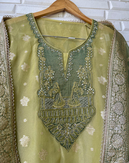 Banarasi shimmer silk unstitched ladies suit Rc17754