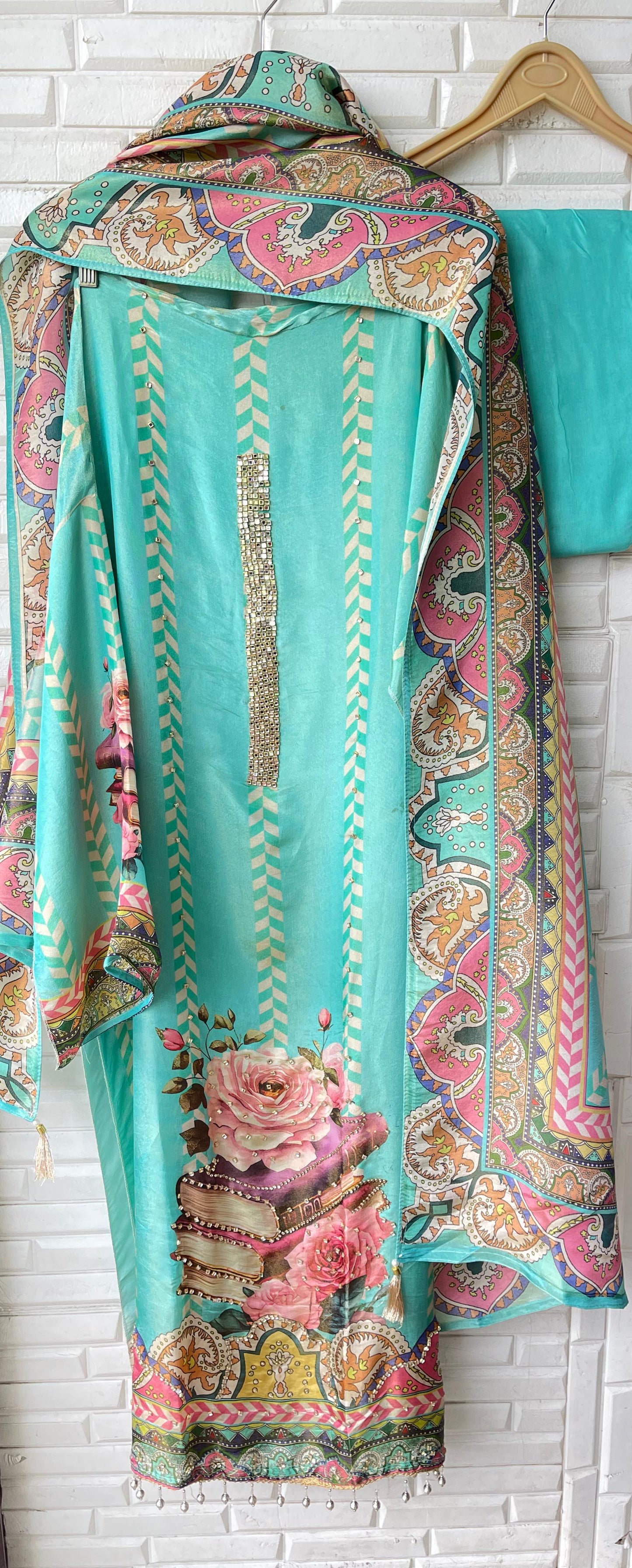 Shimmer silk unstitched ladies suit Rc17665