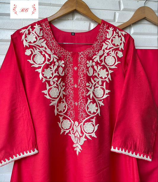 Chanderi cotton readymade ladies suit Rc15333