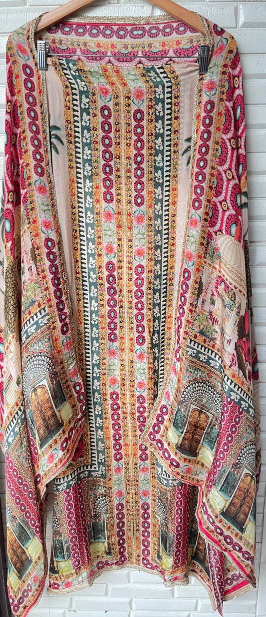 Crepe satin unstitched ladies suit Rc17696