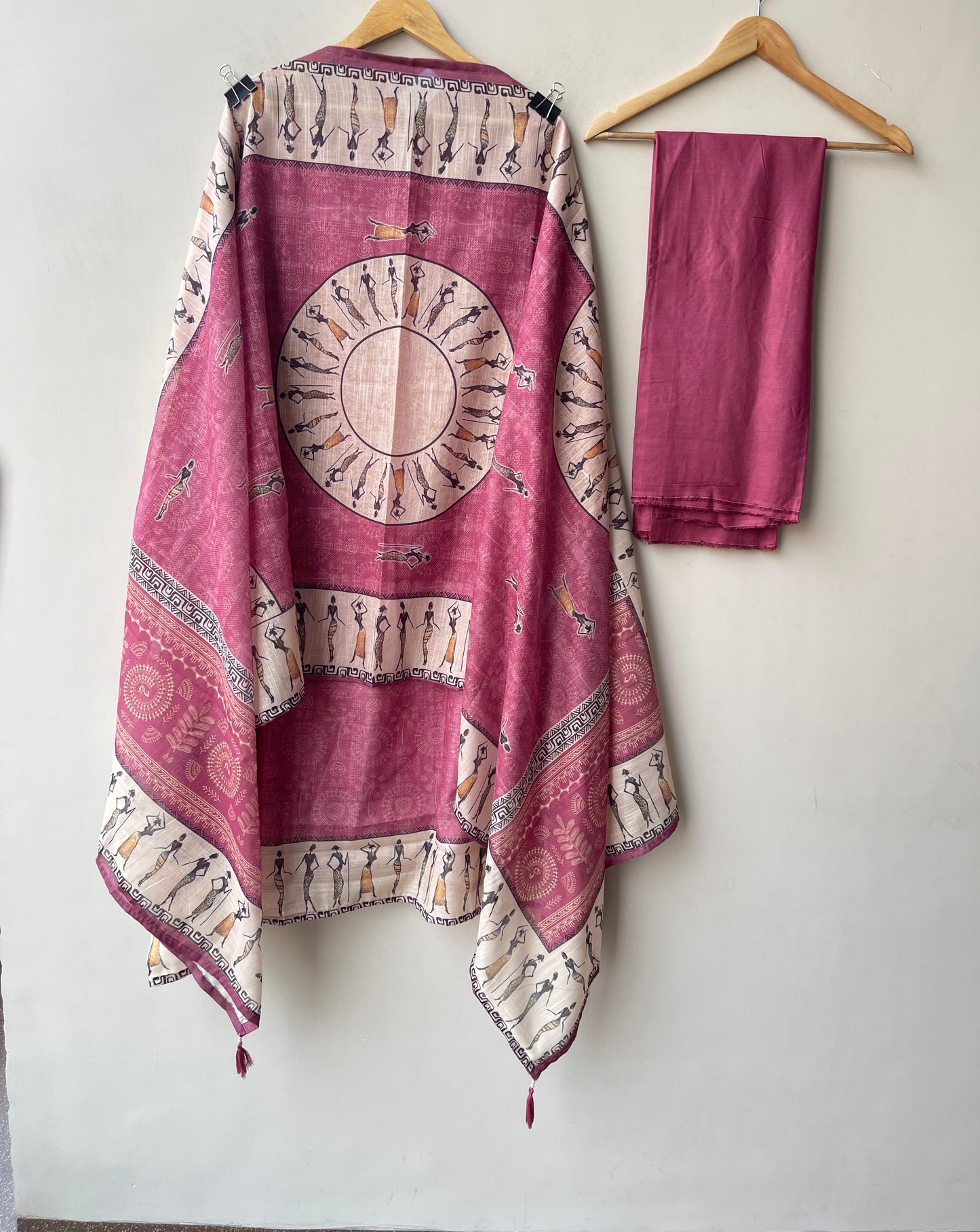 Worli art printed cotton linen unstitched ladies suit