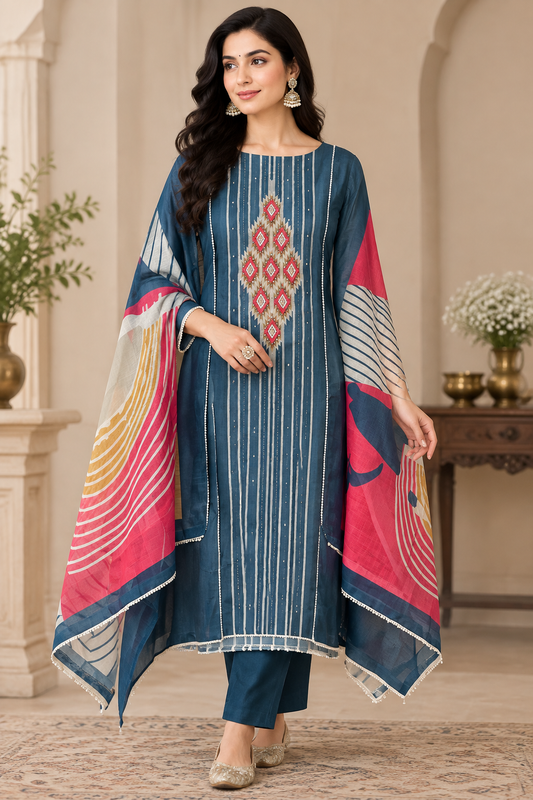 Designer Shimmer Linen Printed Unstitched 3 Pcs Suit Set