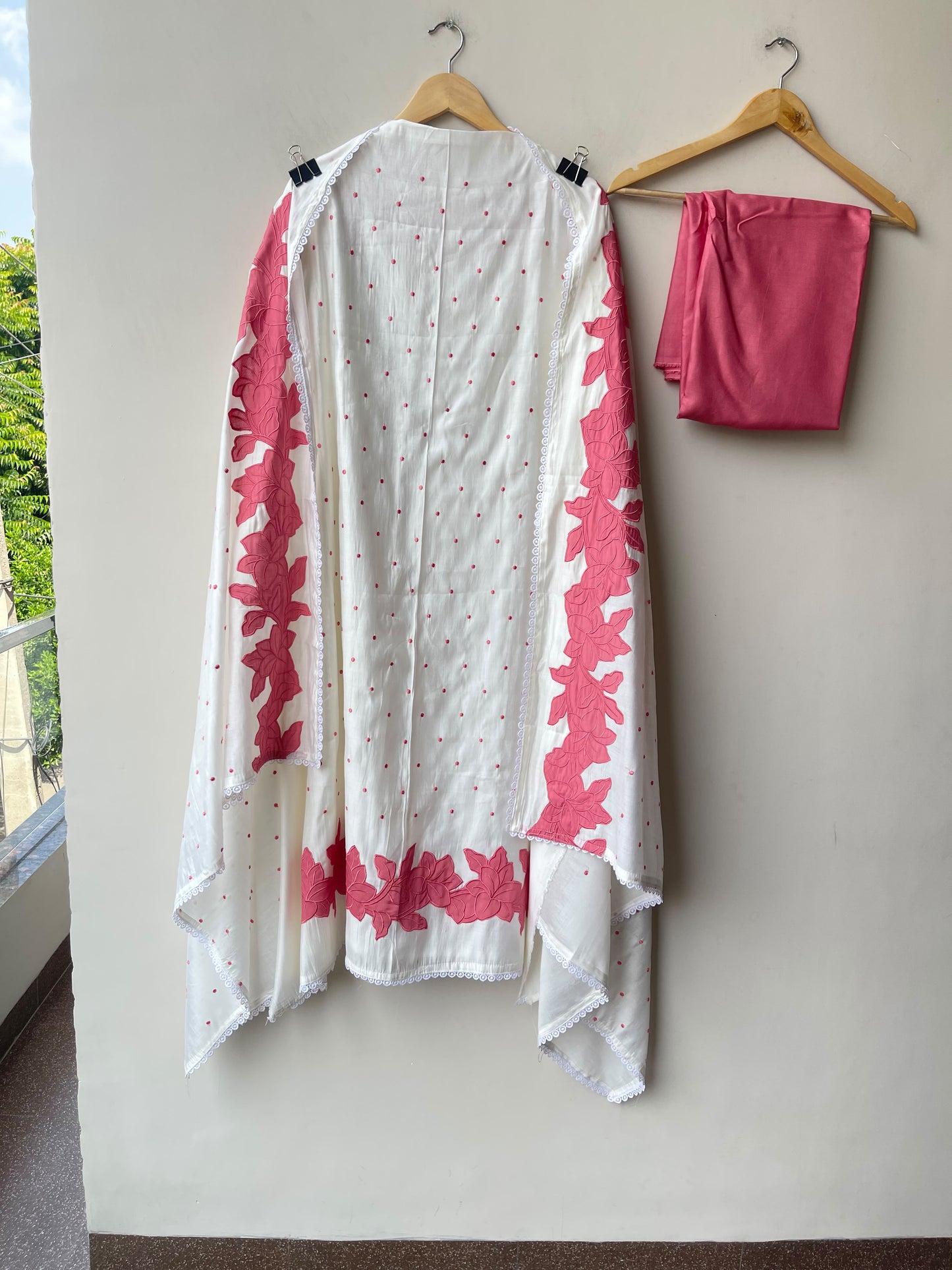 Mul Chanderi Cotton Resham Embroidered Unstitched Suit Set