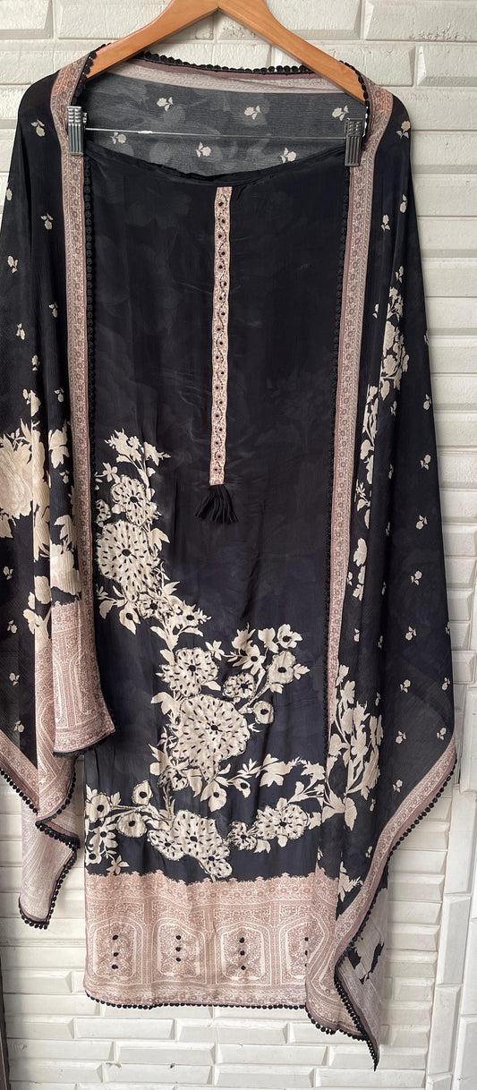 Crepe unstitched ladies suit Rc17695