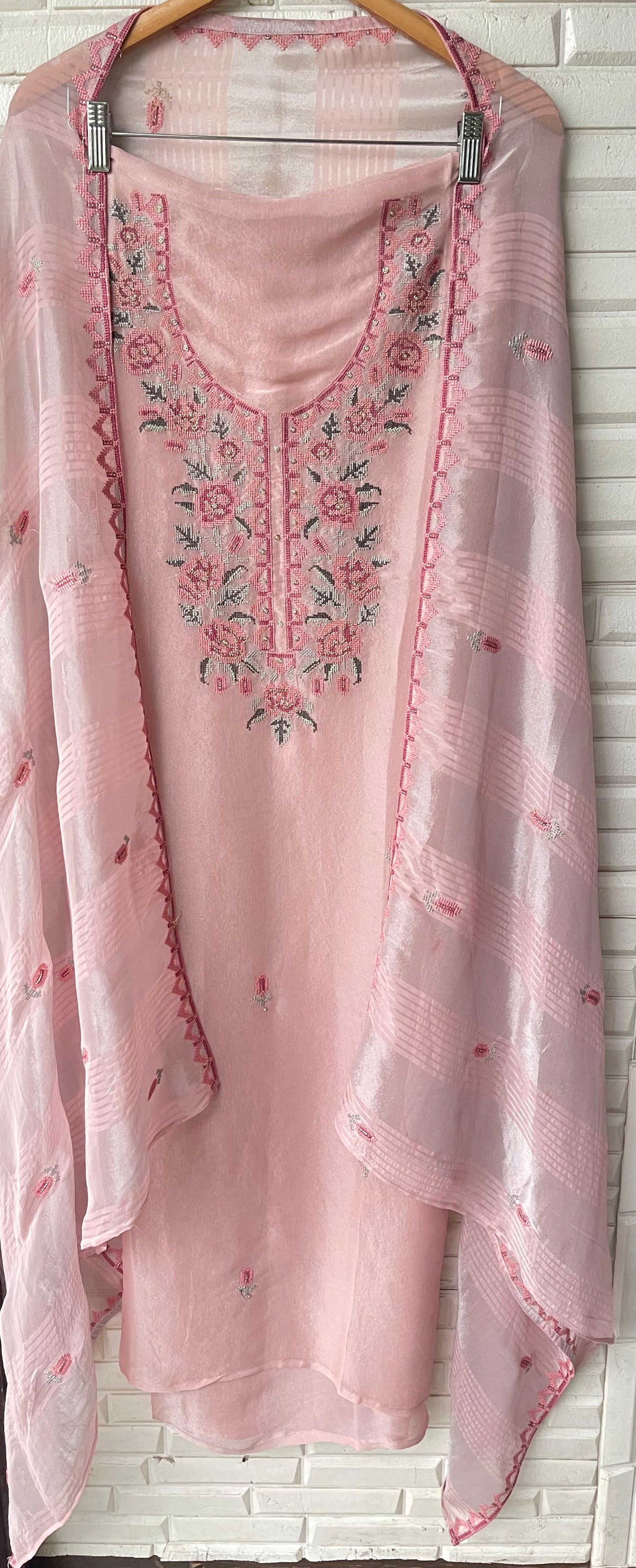 Fine shimmer silk unstitched ladies suit Rc17676