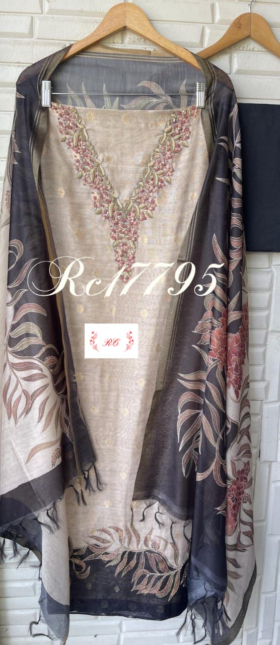 Banarasi soft linen silk unstitched ladies suit Rc17795