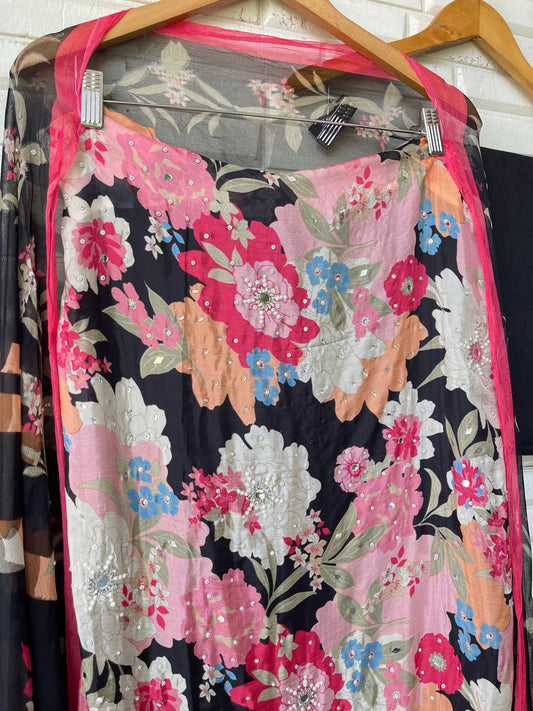 Crape satin unstitched ladies suit Rc17742