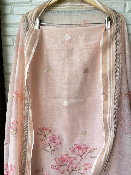 Kora Banarasi Linen Unstitched Ladies Suit Rc17158