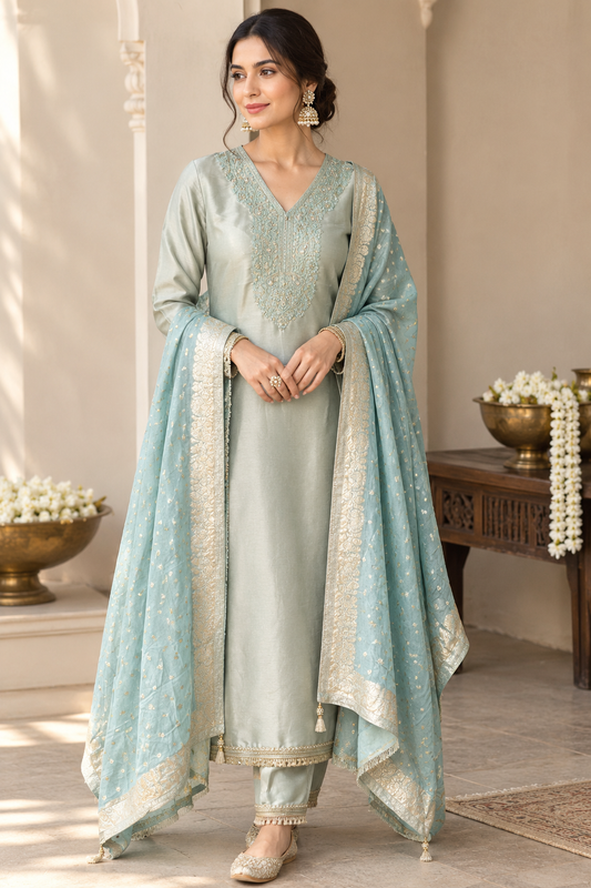 Pure Giraffe Shimmer Silk Luxury Unstitched Suit Set