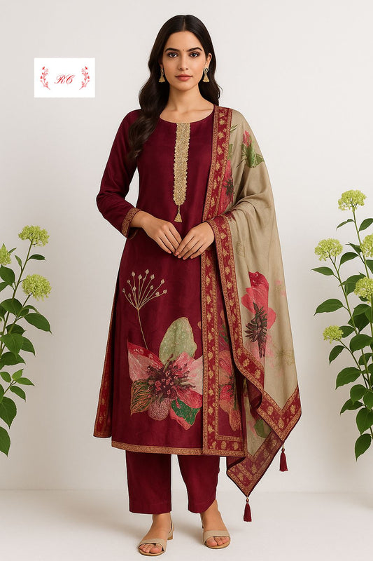 Muslin crepe unstitched ladies suit Rc17444