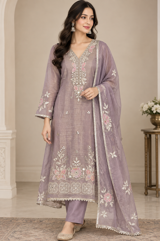 Elegant shimmer tissue ladies unstitched suit