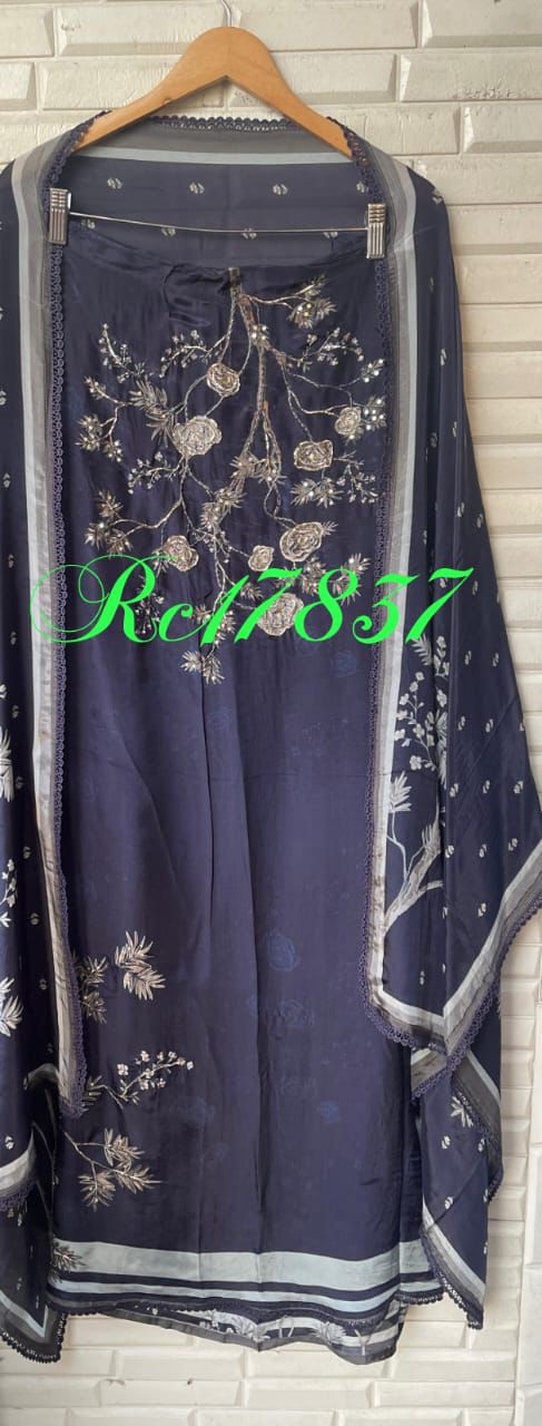 Self satin silk unstitched ladies suit Rc17837