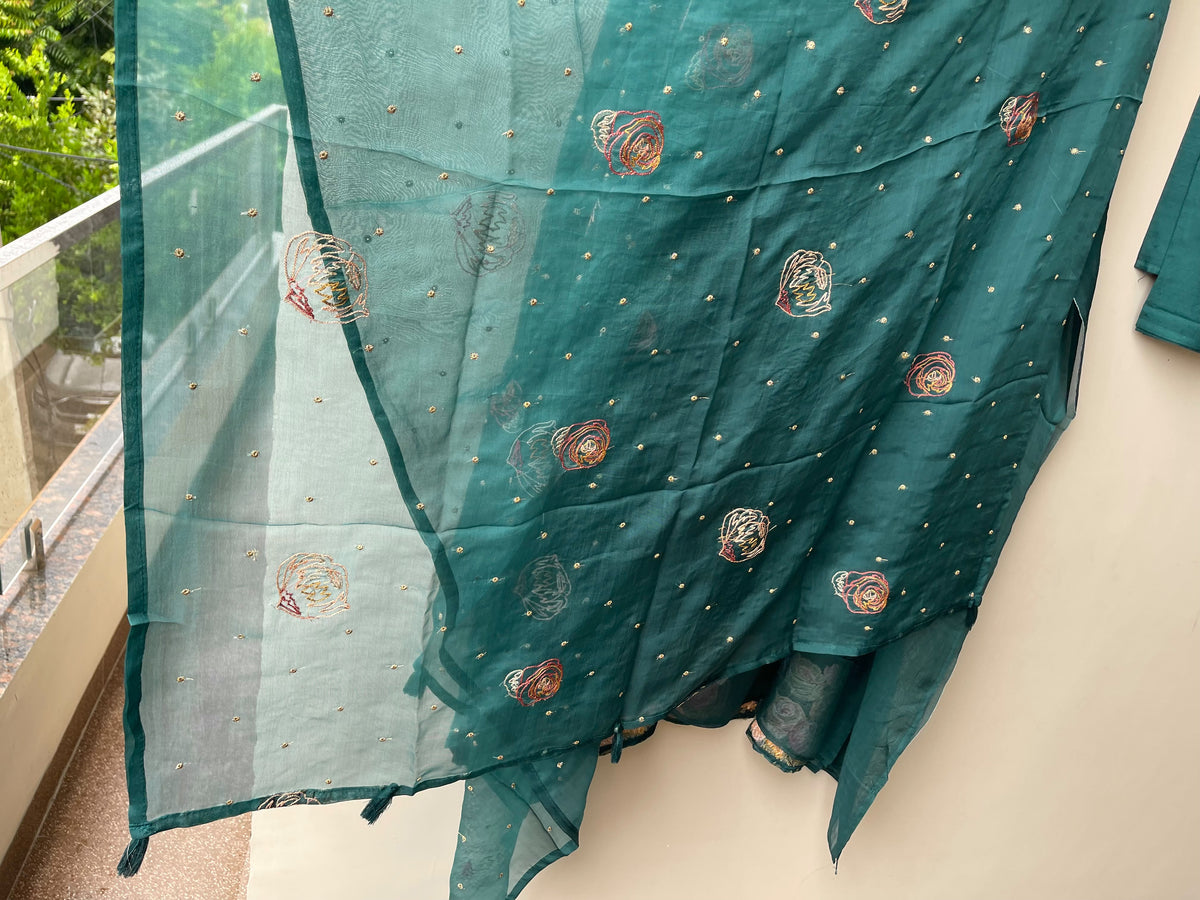 Premium Mul Chanderi Designer 3 Pcs Unstitched Suit Set