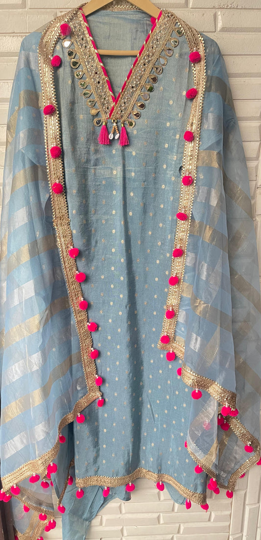 Banarasi shimmer silk unstitched ladies suit Rc17842 (a)