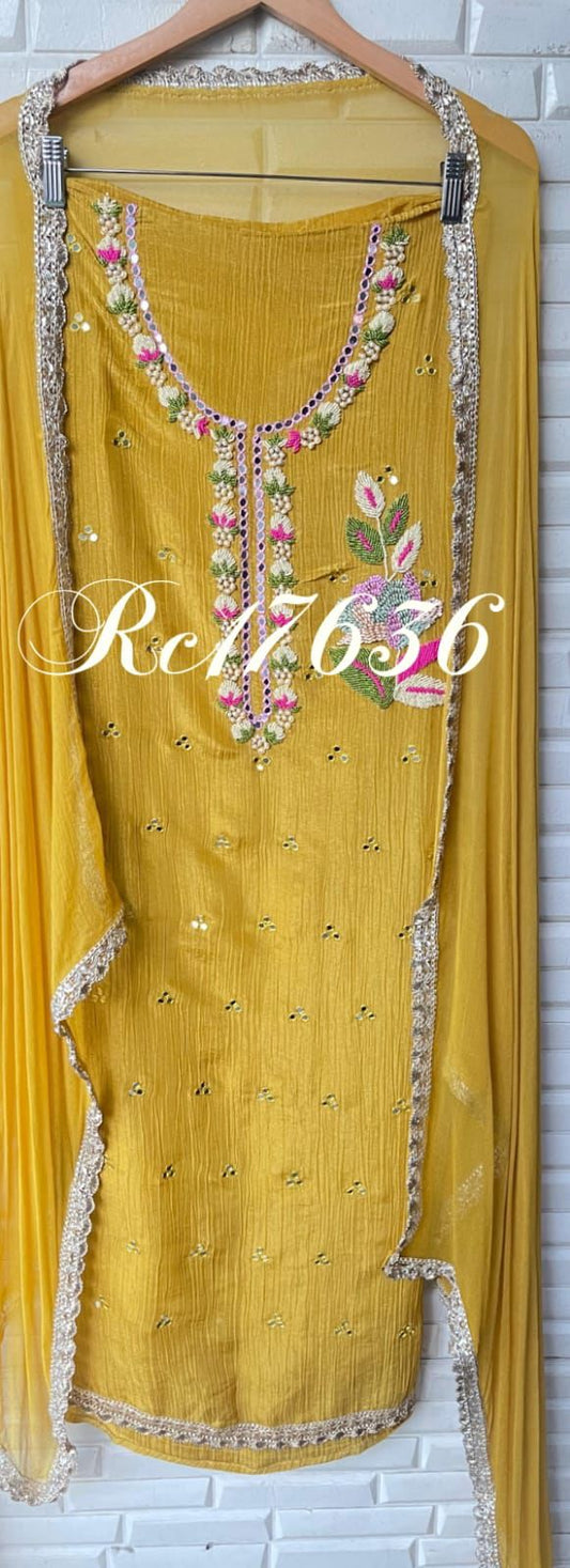 Crushed shimmer tissue unstitched ladies suit Rc17636