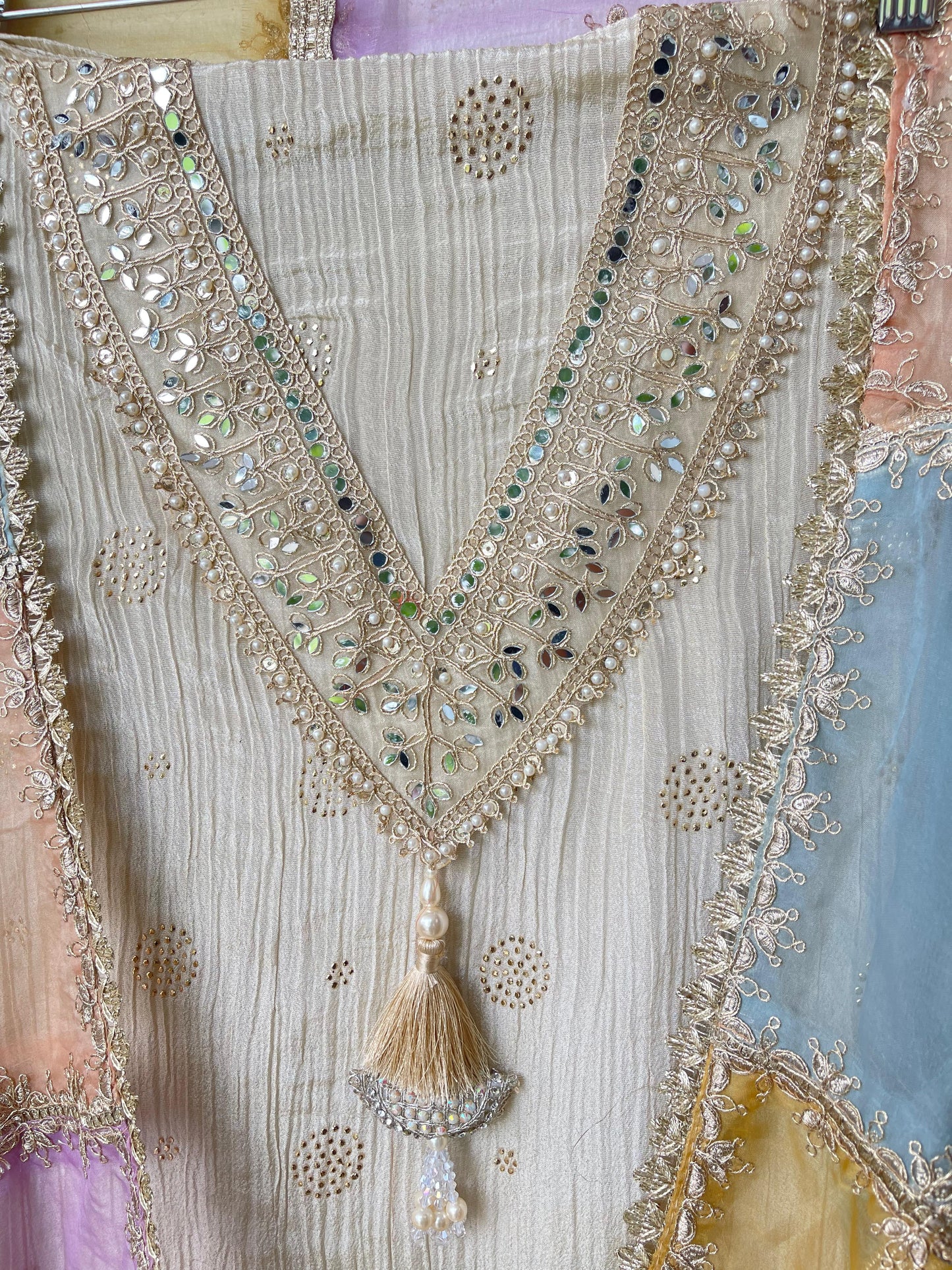 Crushed tissue silk unstitched ladies suit Rc17720