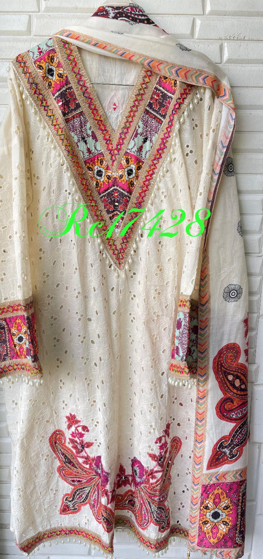 Chikan cotton unstitched ladies suit Rc17428