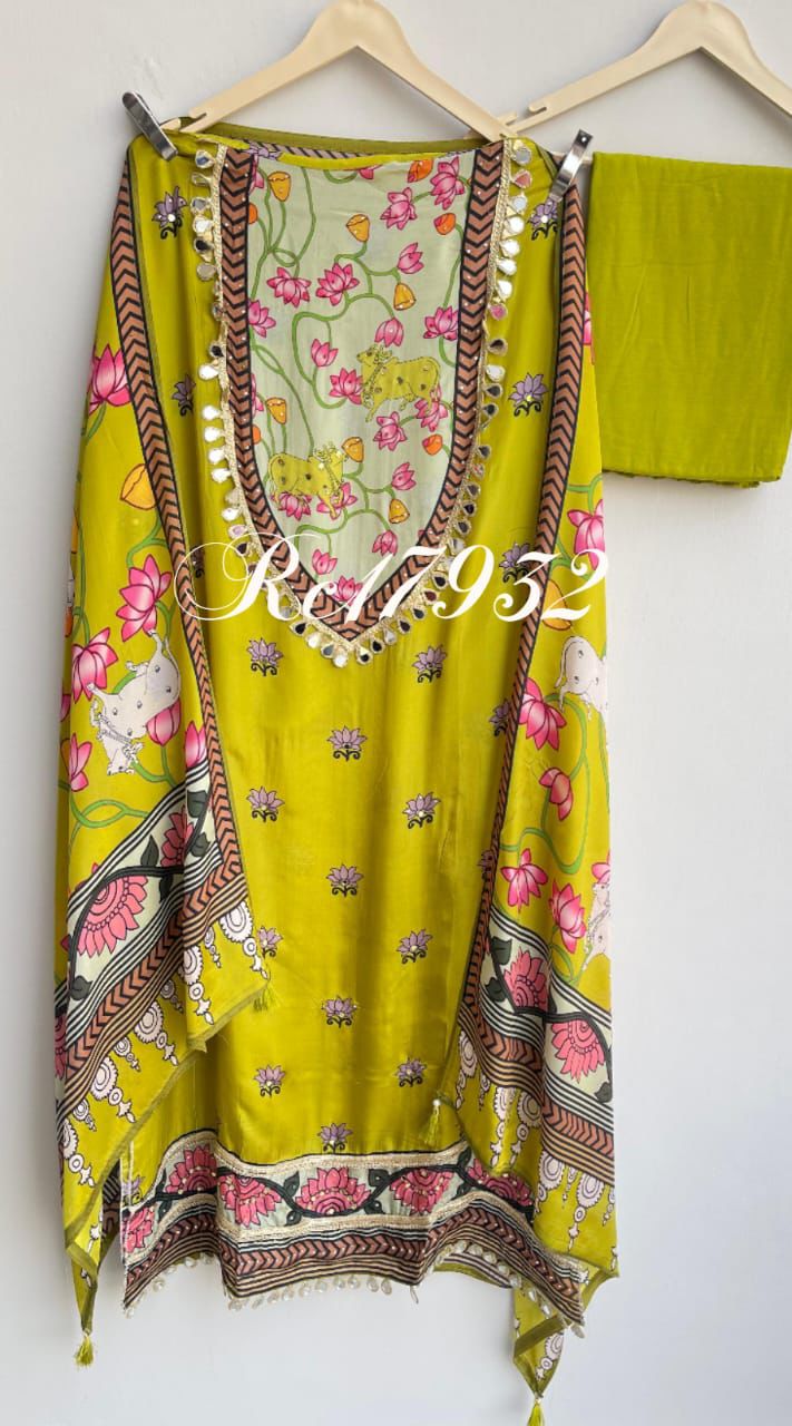 Satin crape unstitched ladies suit Rc17932