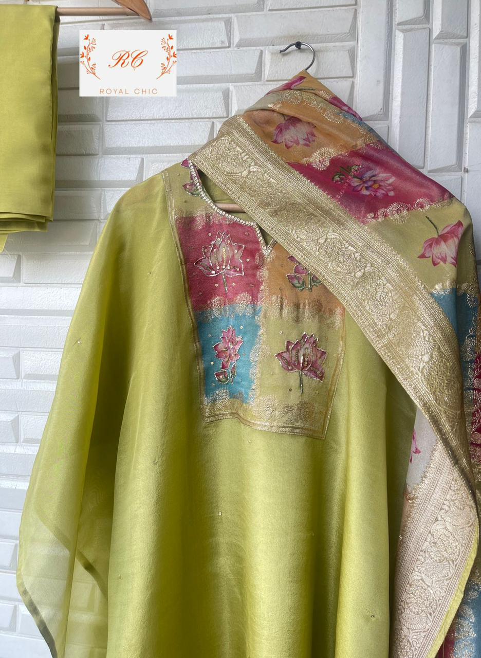 Pure Shimmer Silk Unstitched Ladies Suit Rc12716