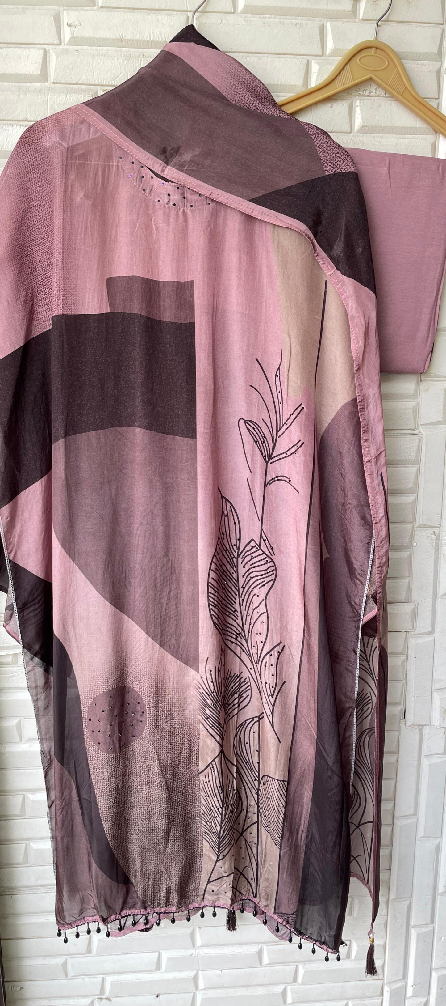 Satin crape unstitched ladies suit Rc17782