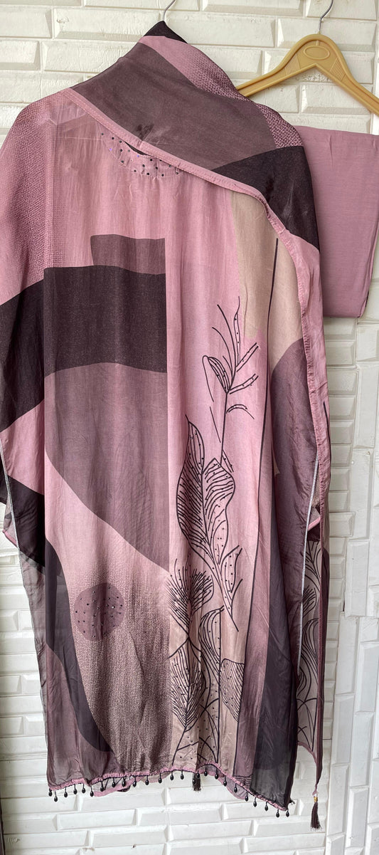 Satin crape unstitched ladies suit Rc17782