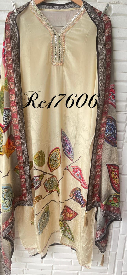 Self muslin crepe unstitched ladies suit Rc17606