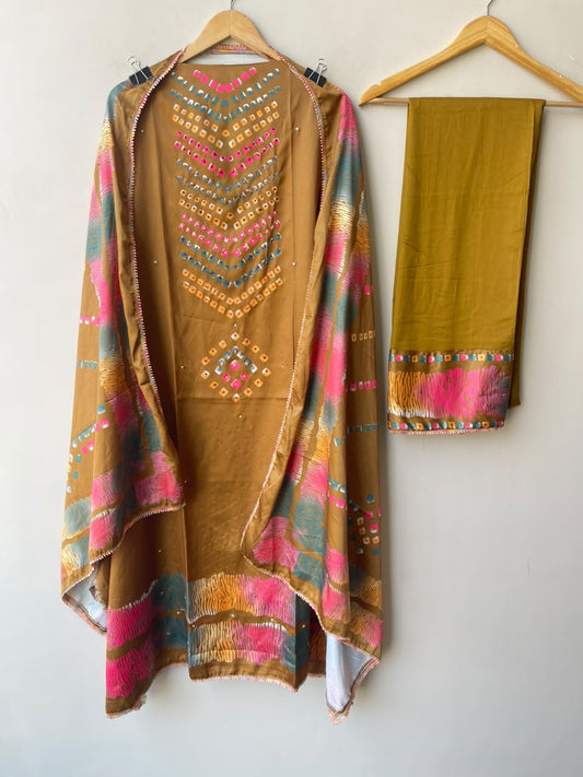 Premium Cotton Satin Hand Embroidered Unstitched Suit Set