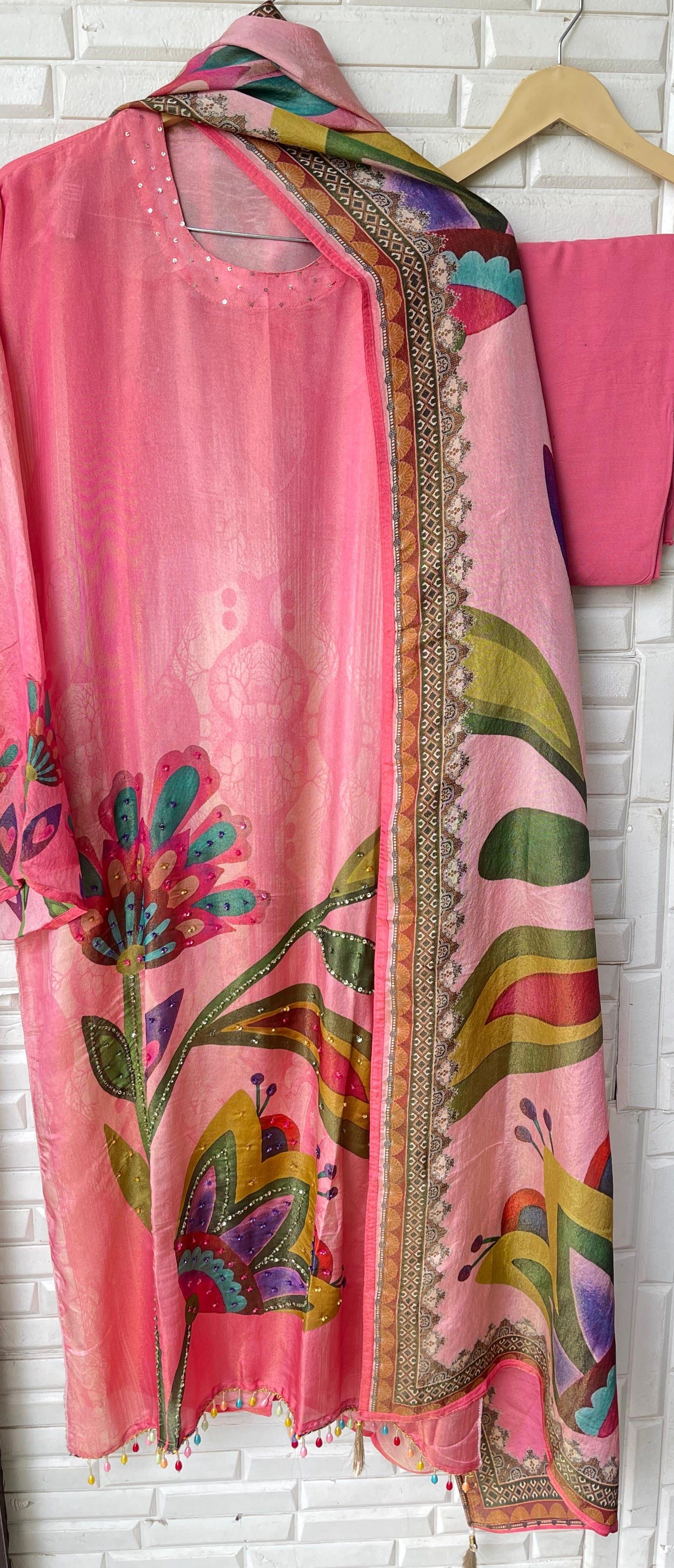 Shimmer silk unstitched ladies suit Rc17765