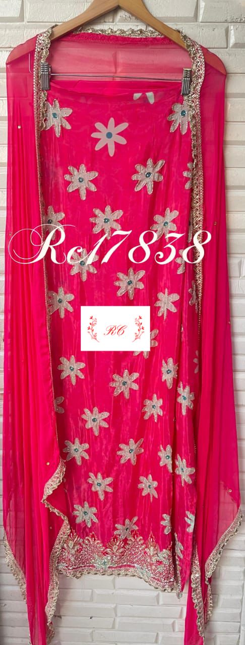 Glass organza unstitched ladies suit Rc17838