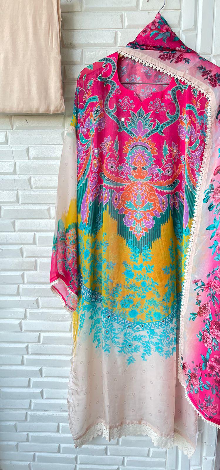 Organza Printed Semi Stitched Ladies Suit Rc15421