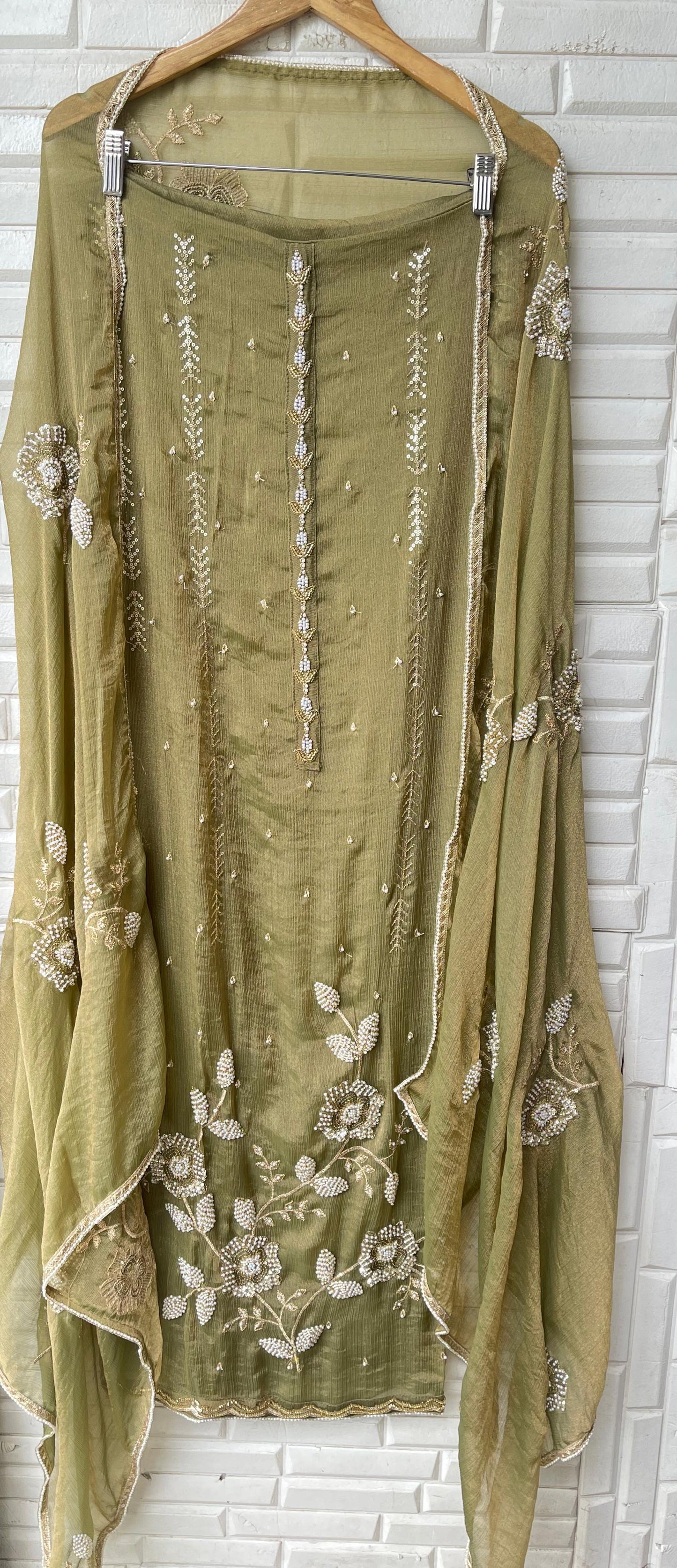 Crushed chinnon silk unstitched ladies suit Rc17661 (b)