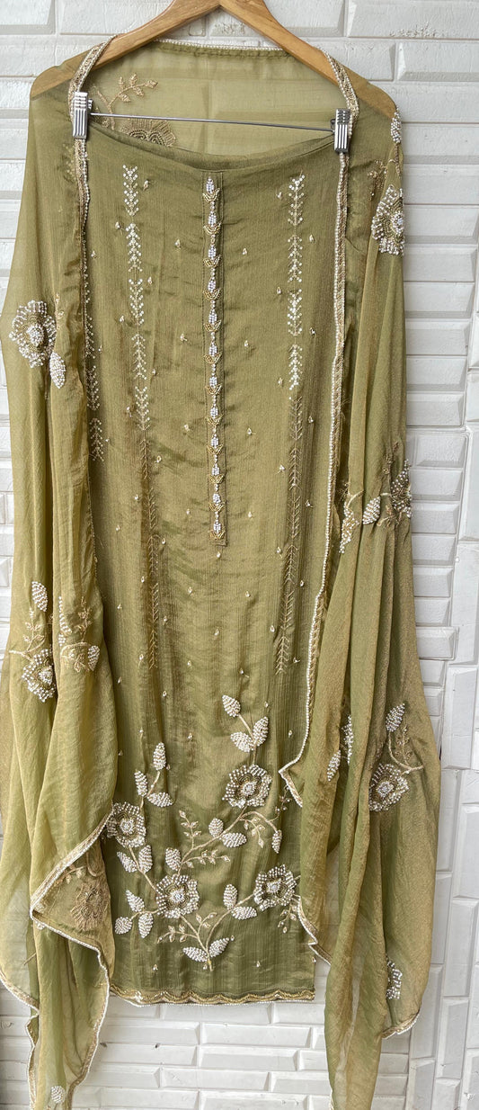 Crushed chinnon silk unstitched ladies suit Rc17661  (b)