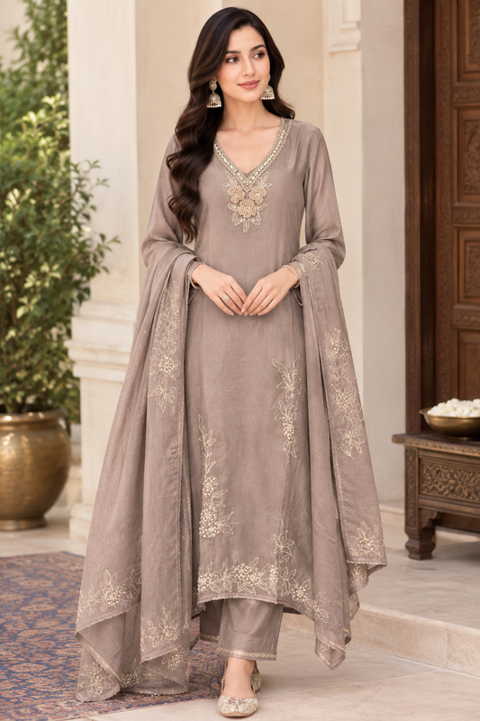 Premium Organza Tuile Embroidered Unstitched Suit Set