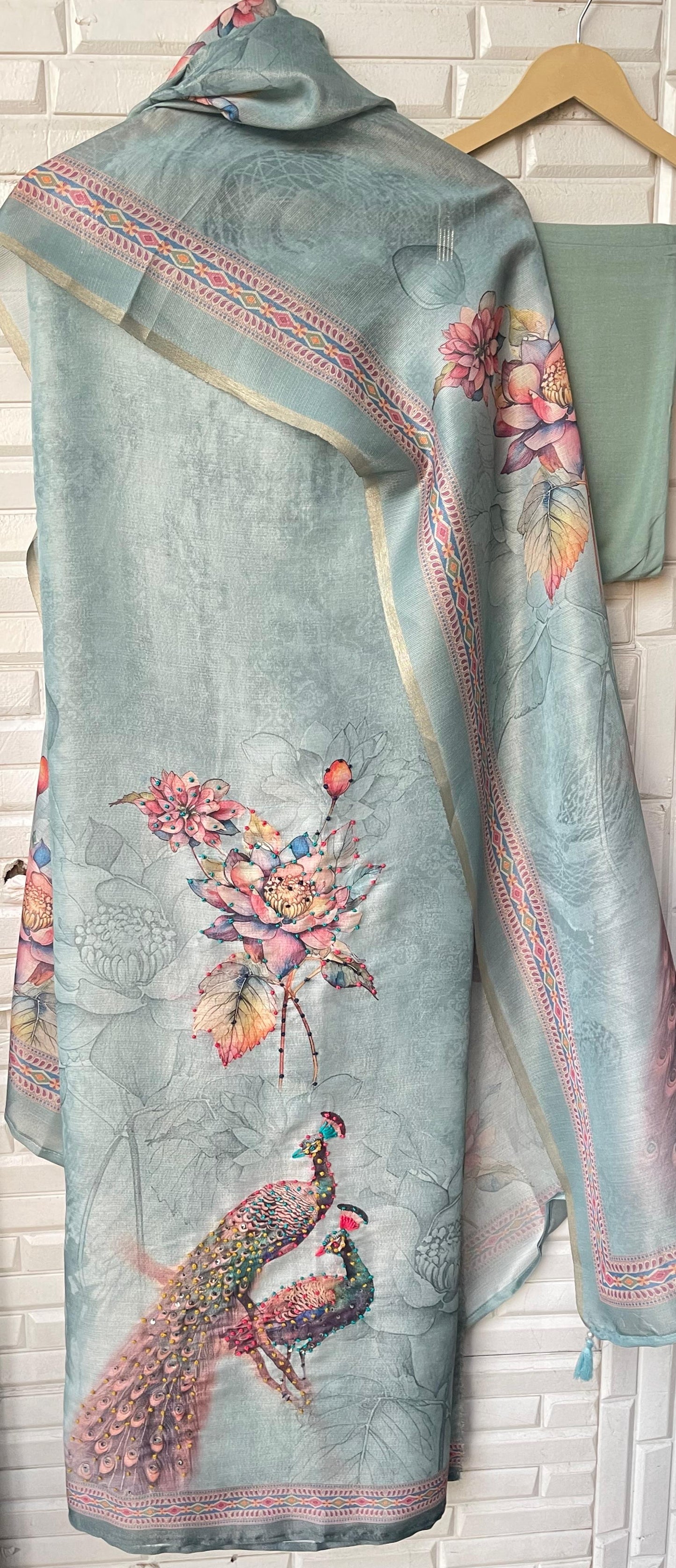 Self linen silk unstitched ladies suit Rc17835 (b)