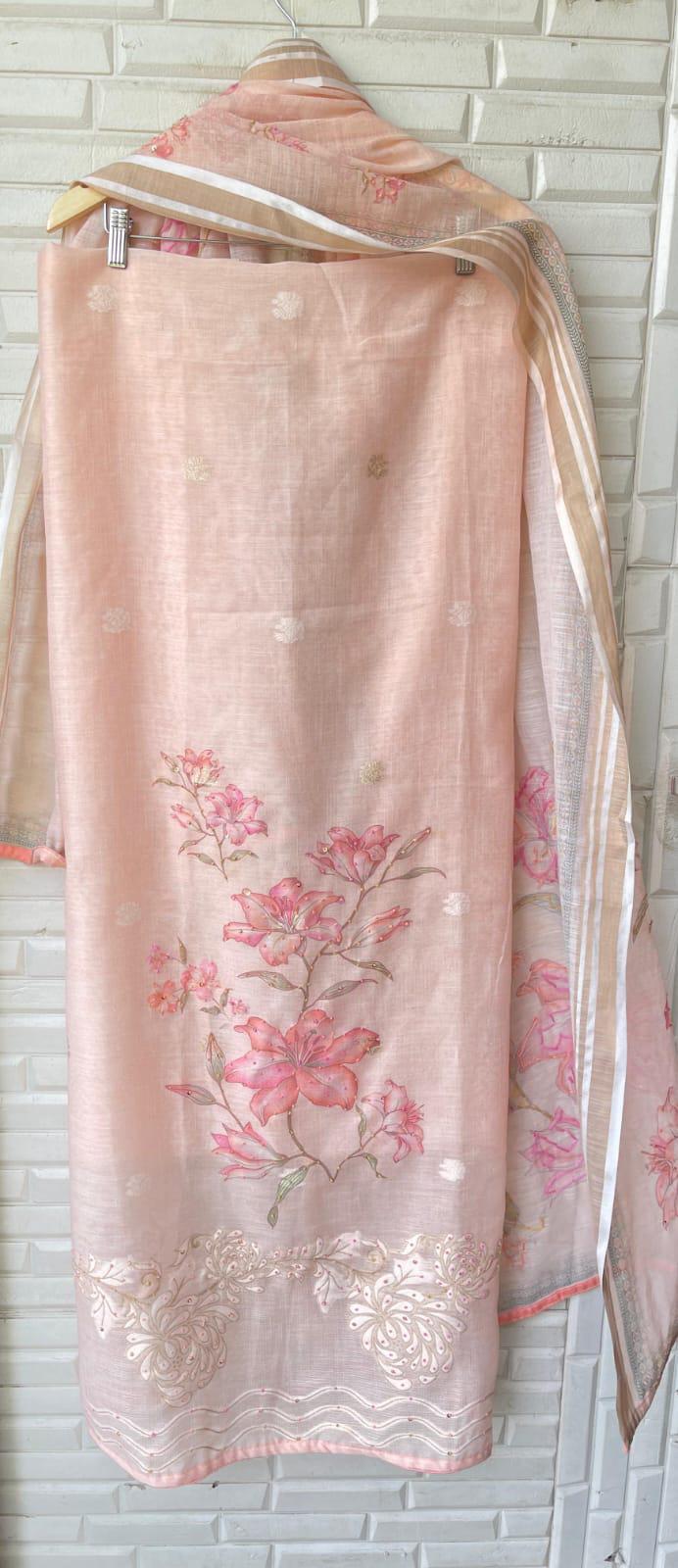 Linen kora unstitched ladies suit Rc17158