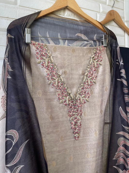 Banarasi soft linen silk unstitched ladies suit Rc17795